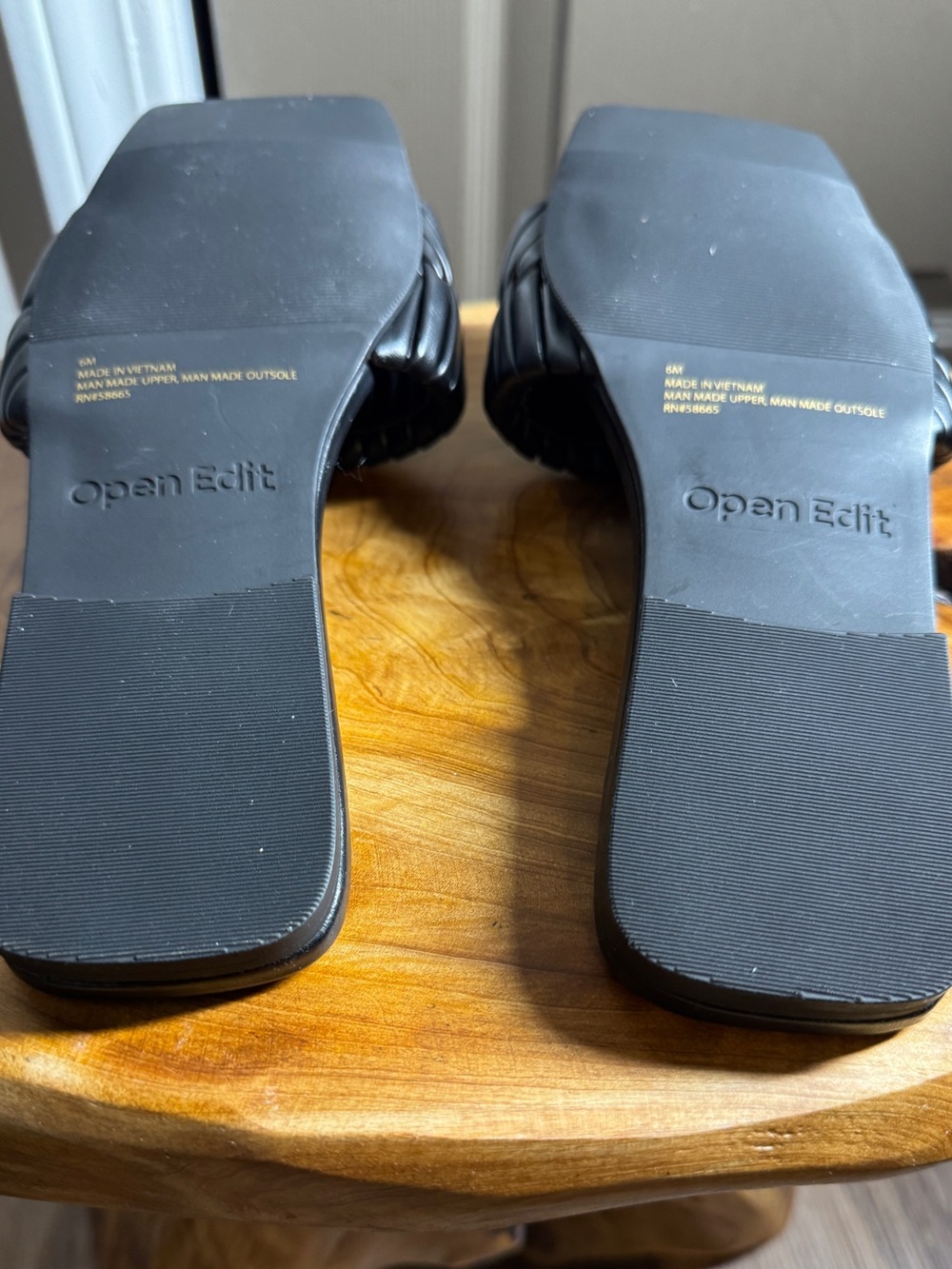 Open Edit Linx Women's Slide Sandals Blk faux-leather 6M - Picture 6 of 7
